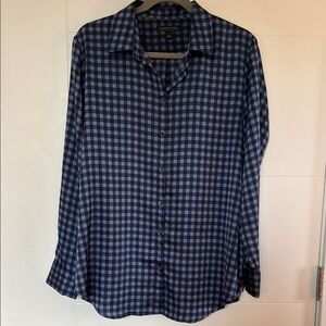 Womens Blue Checkered Button Up Shirt